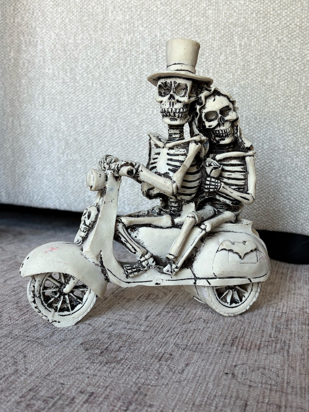 Ivory Skeleton Couple on Vintage Scooter Resin Figurine - Home Art Decor
